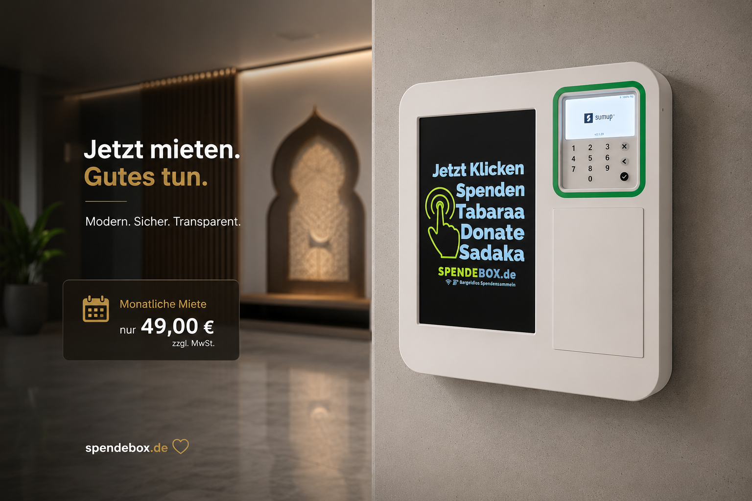 Mietmodell – Digitale Spendensäule flexibel mieten für Moscheen und Vereine